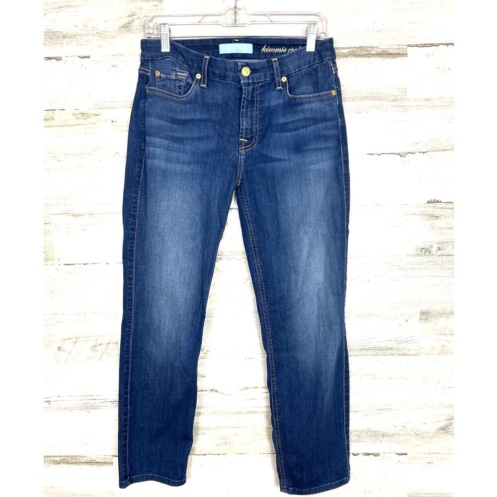 7 For All Mankind Womens 30 Kimmie Crop Blue Denim Jeans Whisker Faded